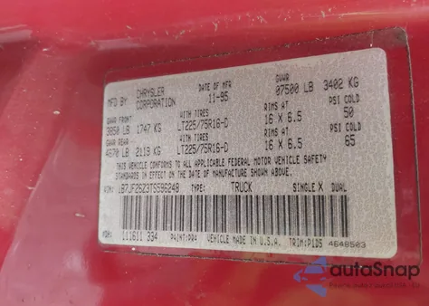 1996 Dodge Ram 2500 from USA, damaged, VIN 1B7JF26Z3TS596248